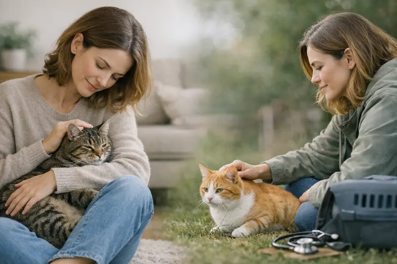 Freigänger und Wohnungskatzen - Katzenversicherung im Vergleich Eine glückliche Freigänger-Katze läuft durch ein grünes Grasfeld, was das erhöhte Risiko von Unfällen symbolisiert.