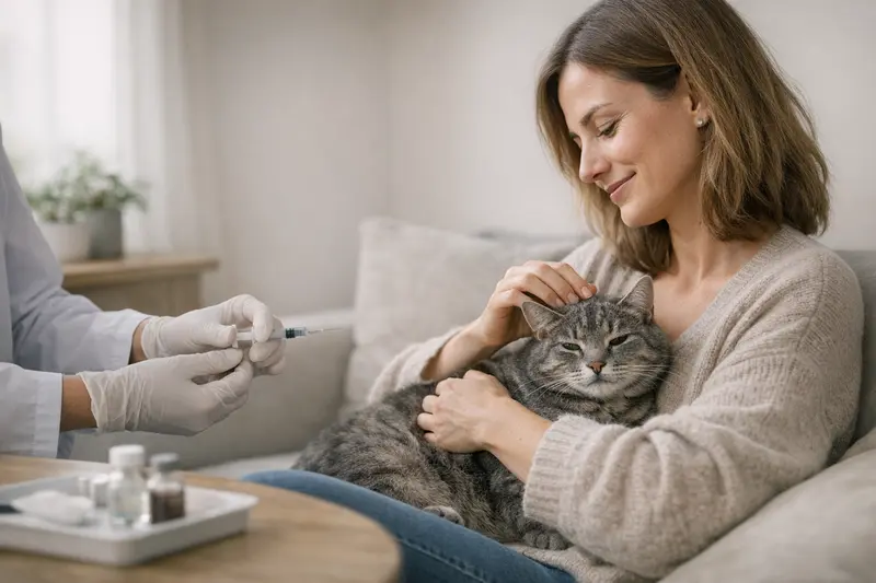 Katzenversicherung und Vorsorgeuntersuchungen Eine Katze beim Tierarzt für Vorsorgeuntersuchungen und Impfungen.