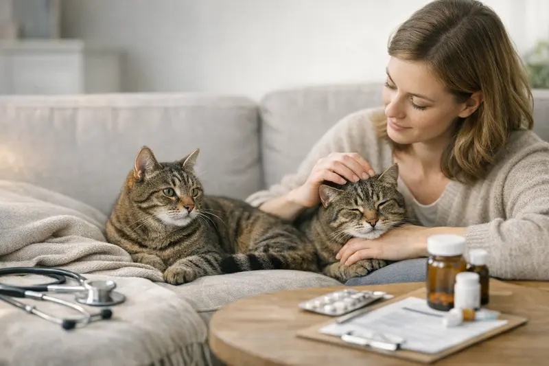 Katzenbesitzer informiert sich über den Unterschied zwischen OP-Versicherung und Krankenversicherung für Katzen.