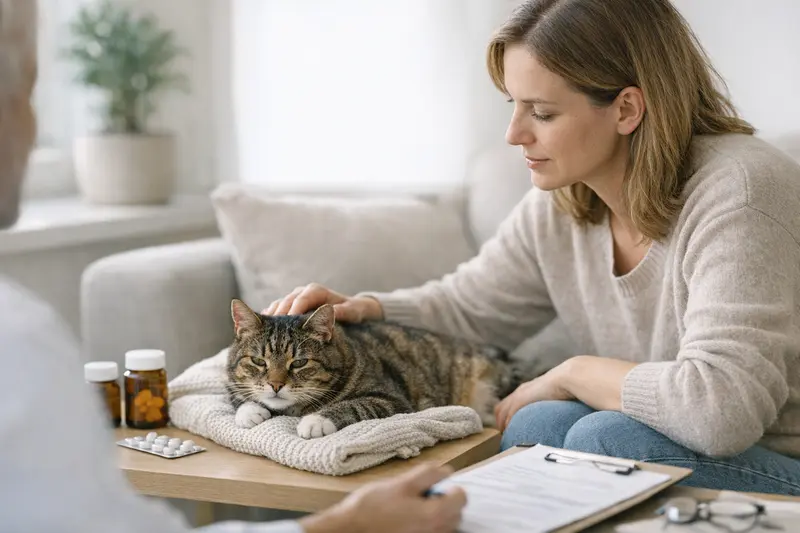 Katze und Tierarzt – Vorerkrankungen und Versicherungen Eine Katze untersucht eine Tierarztpraxis, symbolisiert die Wichtigkeit der richtigen Versicherung für Katzen mit Vorerkrankungen.