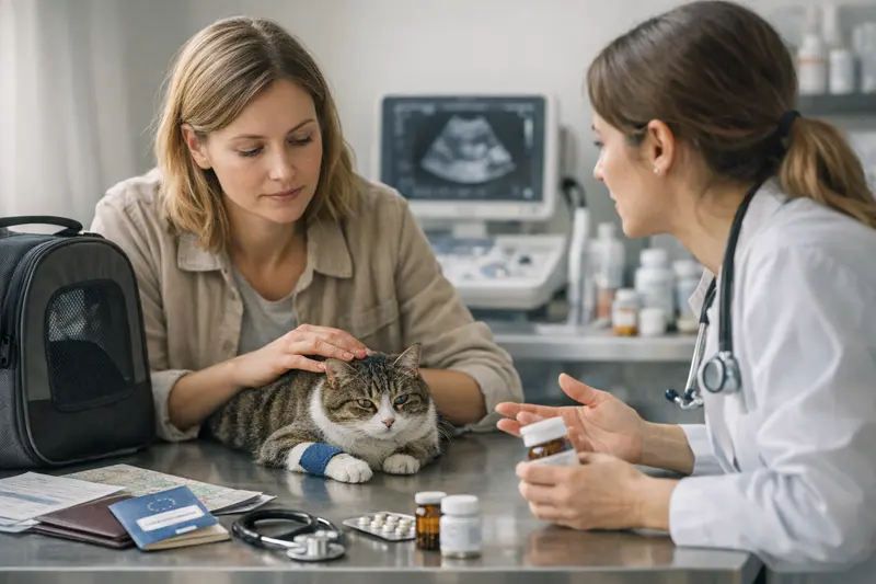 Tierarztkosten auf Reisen Tierarztbesuch während einer Reise mit Katze.