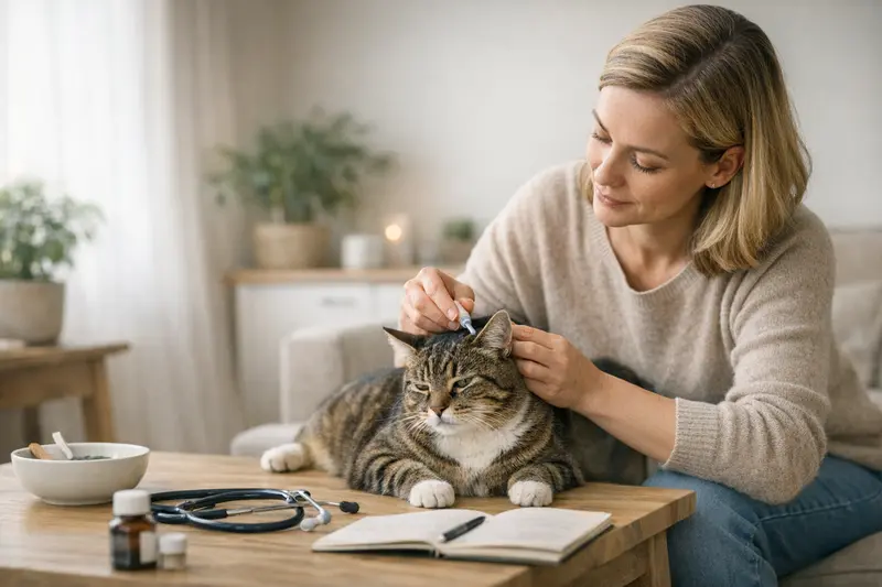 Vorsorgeleistungen bei Katzenversicherungen Eine Katze beim Tierarzt, die eine Gesundheitsuntersuchung erhält und vorsorglich behandelt wird.