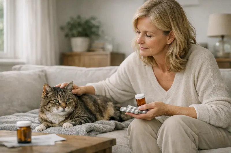 Vorerkrankungen in der Katzenversicherung Katze bei einem Tierarzt, die auf eine Untersuchung wartet und deren Vorerkrankungen besprochen werden.