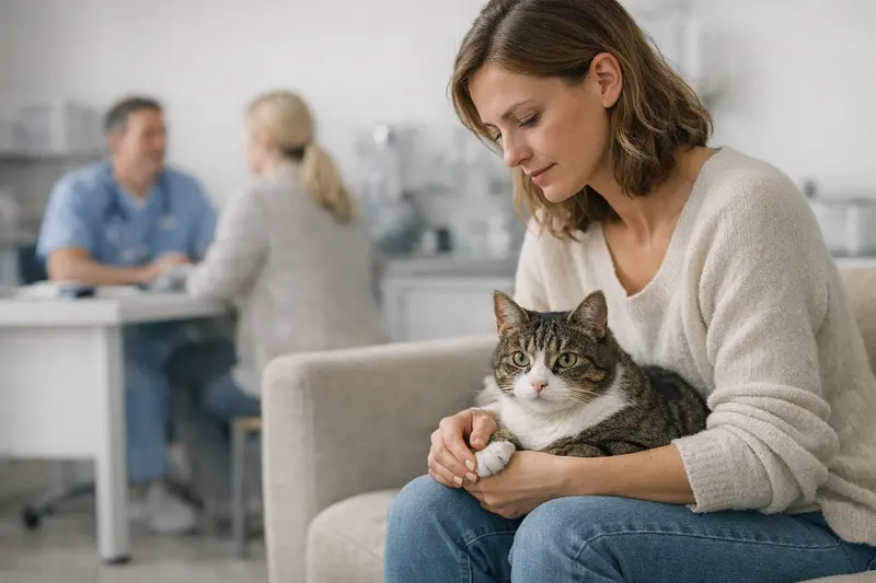 Katzenversicherung und Versicherungsschutz Eine Katze beim Tierarzt, die auf eine Untersuchung vorbereitet wird.