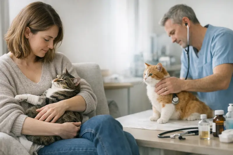 Grafik, die den Unterschied zwischen Katzen-OP-Versicherung und Katzenkrankenversicherung visuell darstellt.