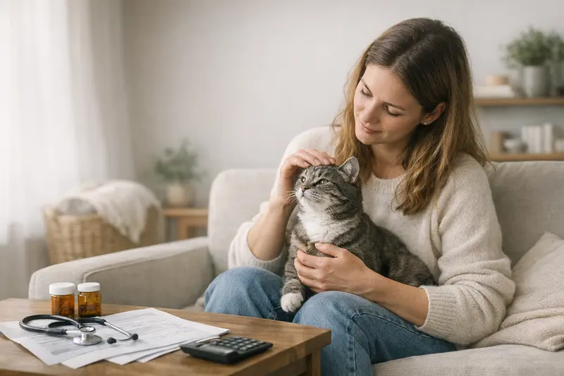 Eine versicherte Katze beim Tierarzt zur Vorsorgeuntersuchung.