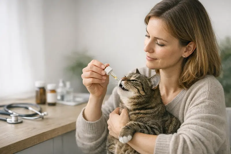 Vorsorgeleistungen in der Katzenversicherung Katzenhalterin bespricht mit Tierarzt Vorsorgeleistungen für ihre Katze.