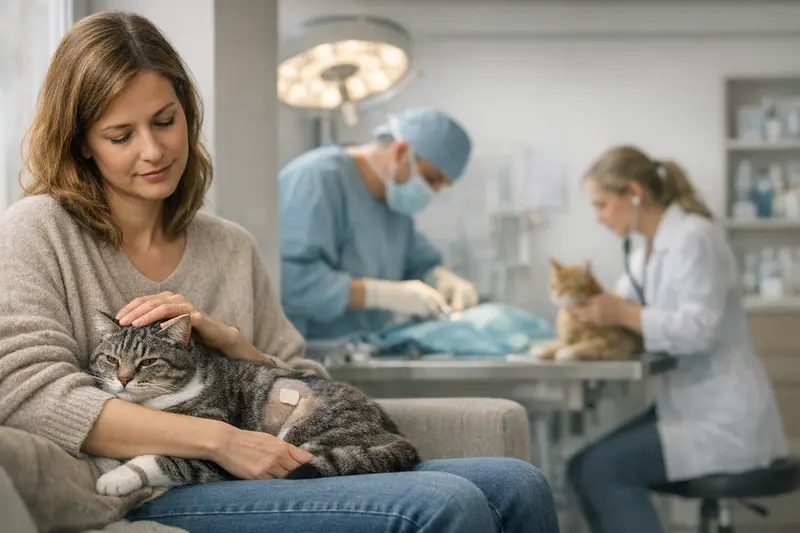 Eine Katze beim Tierarzt, die eine Behandlung erhält.