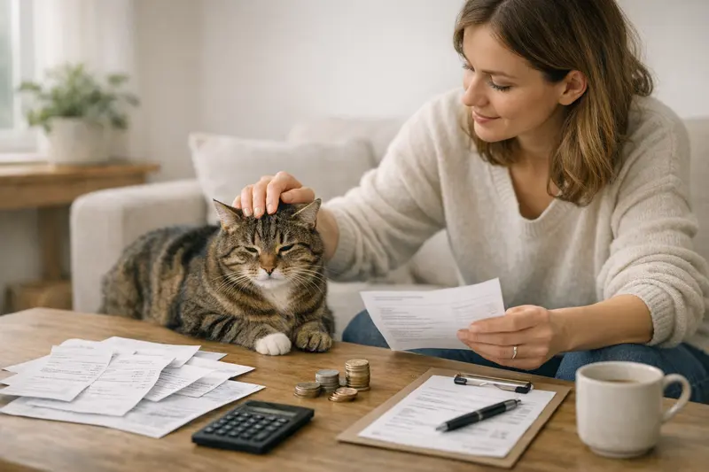Eine Katze sitzt auf einem Arztstuhl in einer Tierarztpraxis und erhält eine Untersuchung zur Bestimmung der Tierarztkosten.