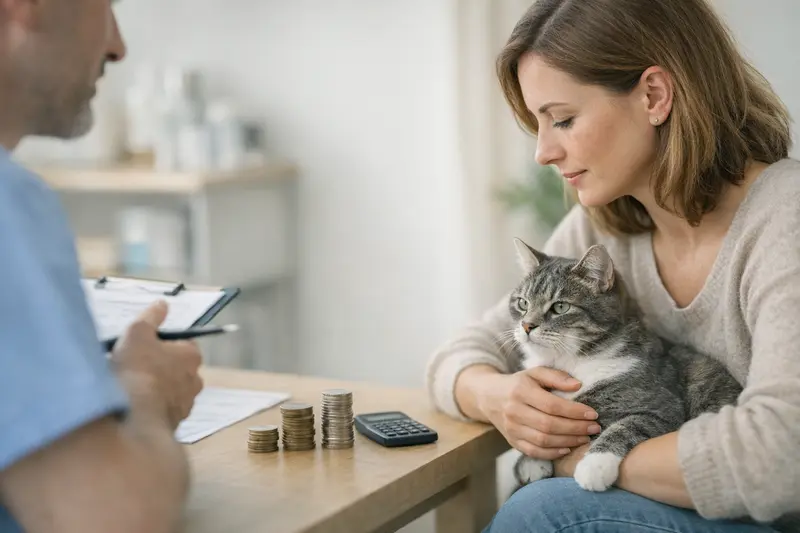 Illustration zur Selbstbeteiligung und zum Erstattungssatz bei Katzenversicherungen zur Veranschaulichung der Tierarztkosten.