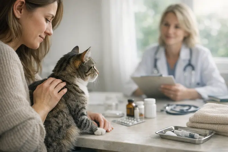 Eine Katze beim Tierarzt zur Vorsorgeuntersuchung