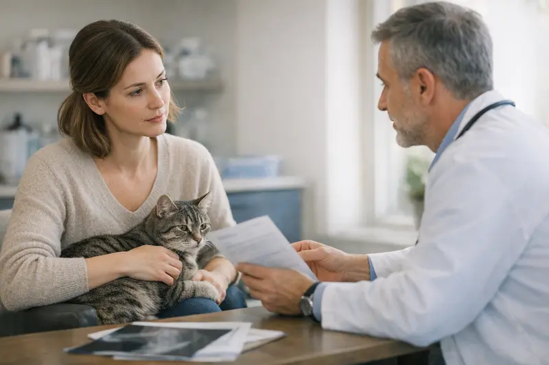 Katzenversicherung Vorerkrankungen Tierarzt untersucht eine Katze mit Vorerkrankungen zur Klärung der Versicherungsbedingungen.