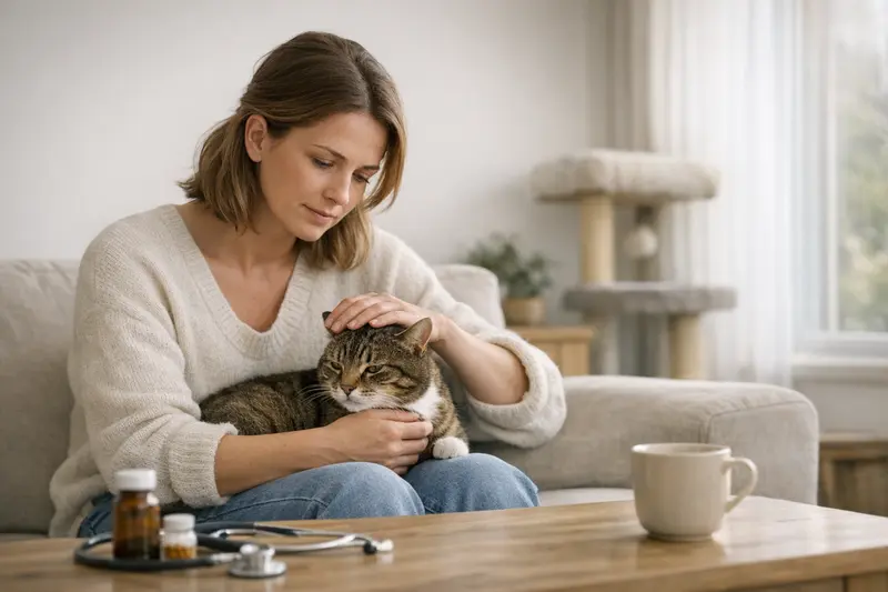 Katzenversicherung für Wohnungskatzen Eine Wohnungskatze entspannt auf einem Sofa, was die Frage nach der Notwendigkeit einer Katzenversicherung aufwirft.