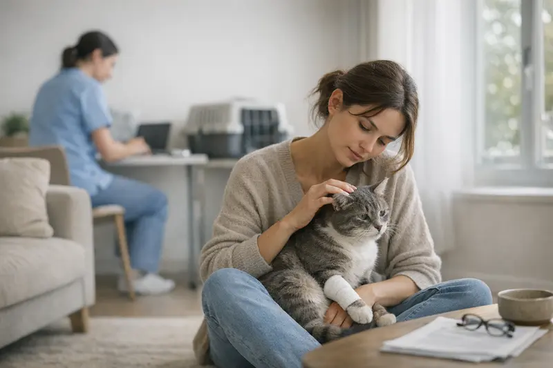 Eine Katze beim Tierarzt, symbolisiert Wartezeiten in der Katzenversicherung.