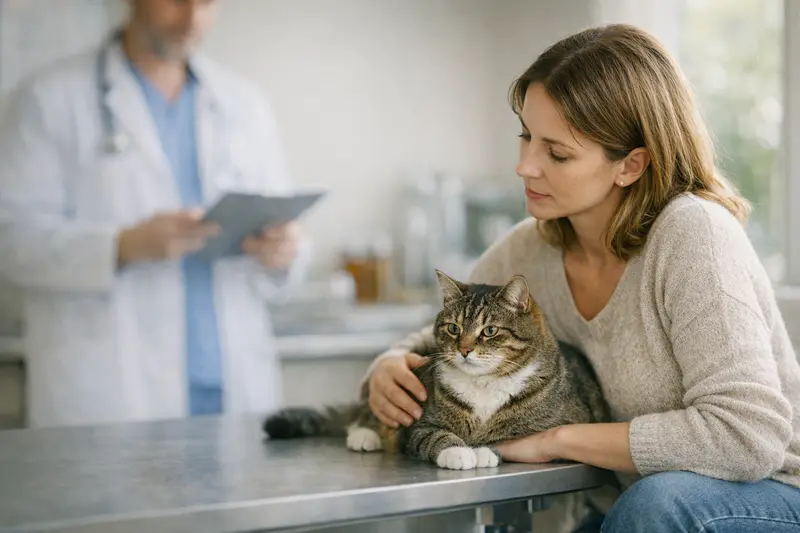 Tierarztbesuch Katze zur Krankheitsuntersuchung Eine Katze beim Tierarzt zur Untersuchung auf bestehende Erkrankungen.