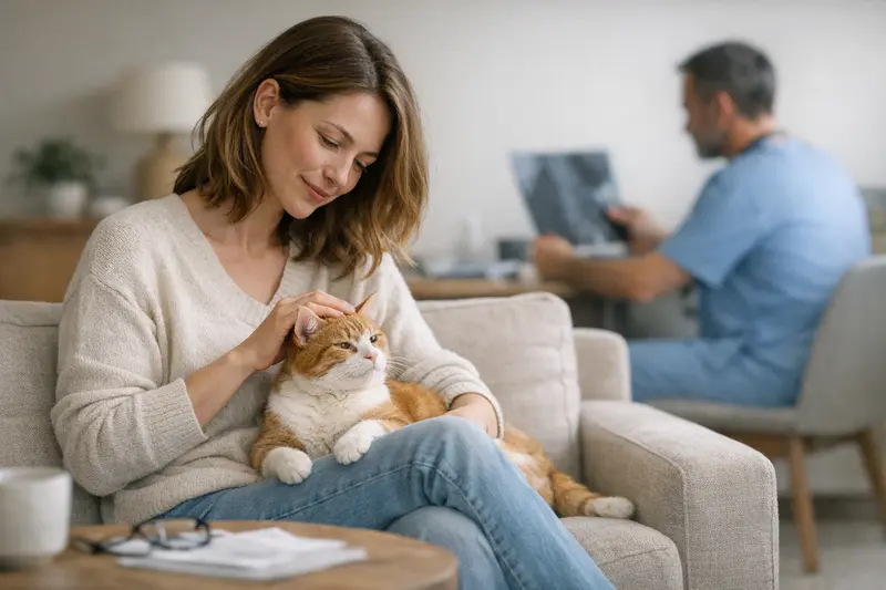 Katzenversicherung - Ab wann lohnt sie sich? Glückliche Katze mit tierärztlicher Vorsorge, die die Vorteile einer Katzenversicherung verdeutlicht.