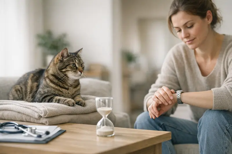 Wartezeiten bei Katzenversicherungen Katzenbesitzer bespricht mit Tierarzt die Wartezeiten für Versicherungsleistungen