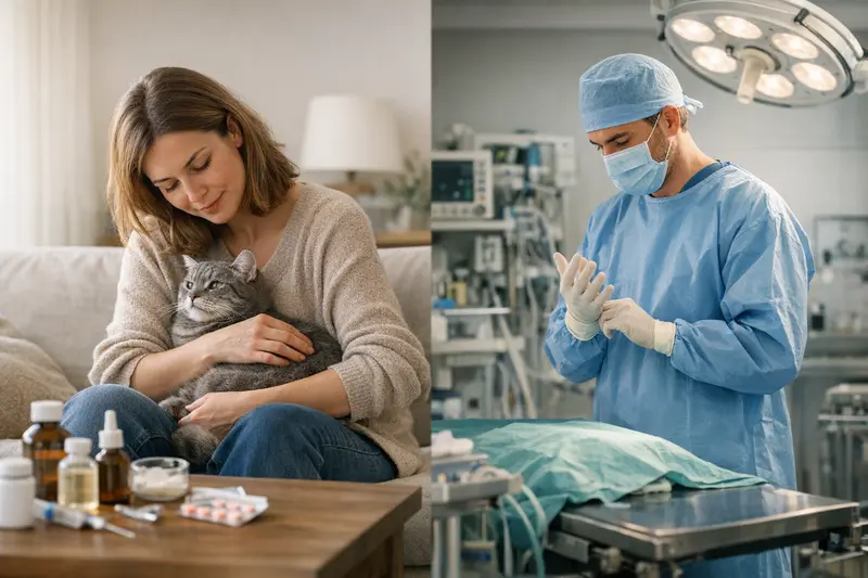 Unterschied OP-Schutz und Krankenschutz bei Katzen Diagramm, das den Unterschied zwischen OP-Schutz und Krankenschutz für Katzen versinnbildlicht.