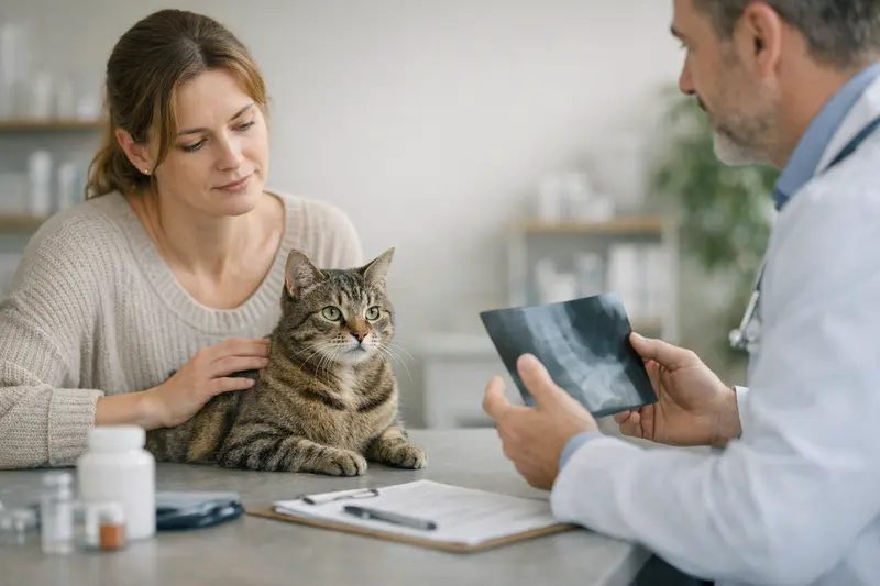 Eine Katze beim Tierarzt, symbolisch für die Auswirkungen von Vorerkrankungen auf den Versicherungsschutz.