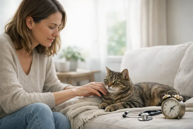 Vorerkrankungen und Wartezeiten bei Katzenversicherungen Eine Katze im Tierarztbesuch, der die Bedeutung von Vorerkrankungen und Wartezeiten in der Versicherung erklärt.