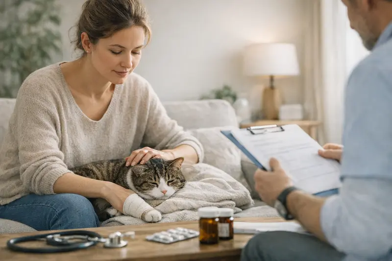 Tierarztuntersuchung Vorerkrankungen Katze Eine Katze bei einer tierärztlichen Untersuchung zur Beurteilung von Vorerkrankungen.