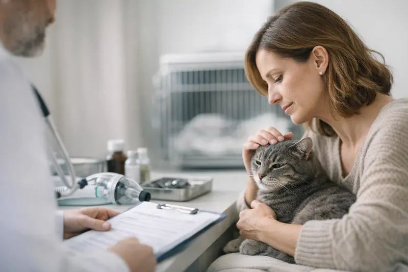 Tierarzt Untersuchung Katze vor OP Eine Katze bei der Untersuchung durch einen Tierarzt zur Vorbereitung auf eine OP.