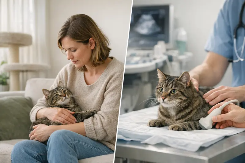 Eine Katze beim Tierarzt zur Untersuchung für Versicherungsfragen.
