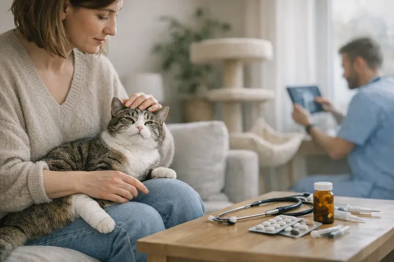 Katzenversicherung und wichtige Tarifpunkte Eine Katze wird beim Tierarzt behandelt, was die Bedeutung der passenden Katzenversicherung verdeutlicht.