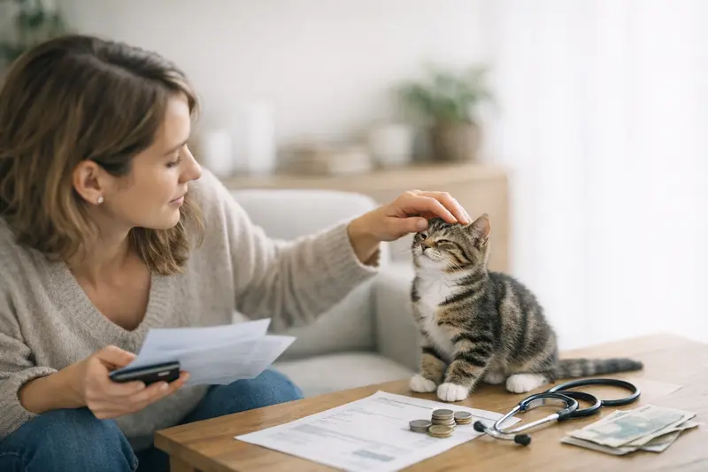 Selbstbeteiligung bei Kitten-Versicherungen Eine junge Katze beim Tierarzt zur Vorsorgeuntersuchung, was die Relevanz der Selbstbeteiligung in der Versicherung verdeutlicht.