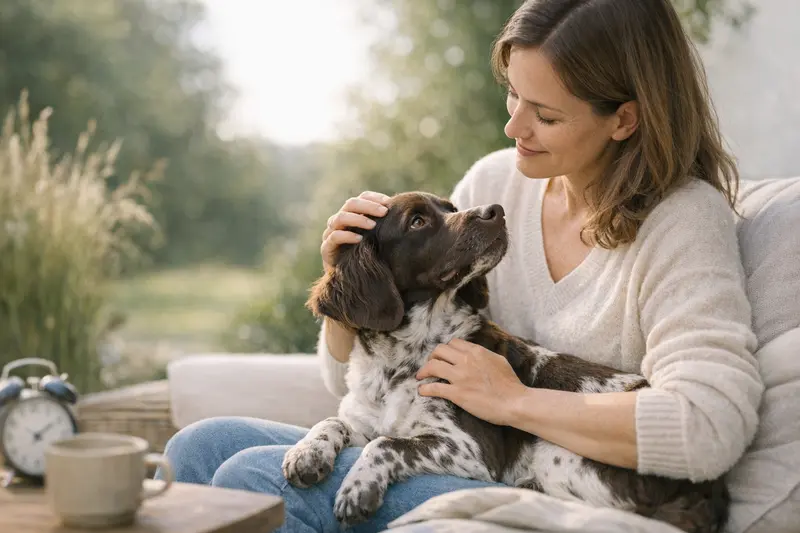 Bester Zeitpunkt für Hundekrankenversicherung Ein kleiner Münsterländer, der glücklich im Freien spielt, symbolisiert den besten Zeitpunkt für eine Hundekrankenversicherung.