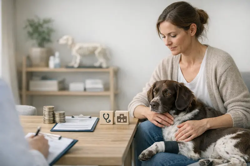 Hundekrankenversicherung Kosten Ein Hund erhält tierärztliche Behandlung zur Klärung der Kosten einer Krankenversicherung.