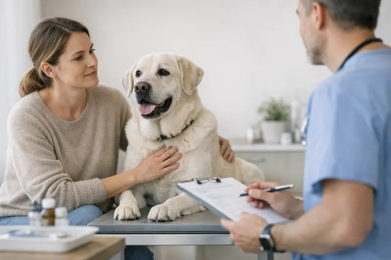 Hund während einer Vorsorgeuntersuchung beim Tierarzt