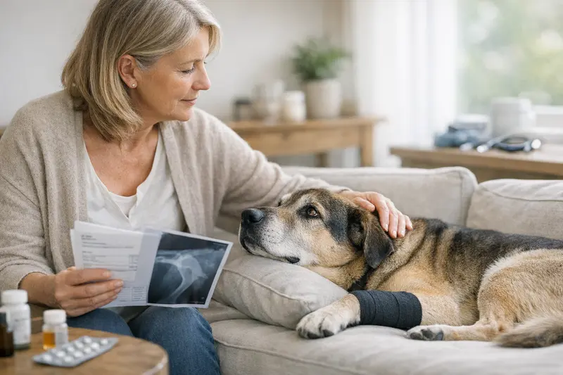 Hund bei tierärztlicher Untersuchung Ein älterer Hund bei einer tierärztlichen Untersuchung, die medizinische Versorgung hervorhebt.