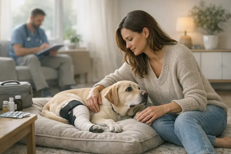 Kreuzbandoperation Hund Ein Hund wird beim Tierarzt für eine Kreuzbandoperation vorbereitet.