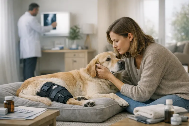 Hundekreuzbandoperation Vorbereitungen Ein Hund wird von einem Tierarzt auf eine Kreuzbandoperation vorbereitet.