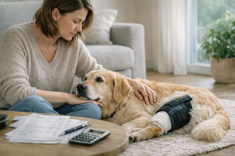Selbstbeteiligung bei Hundekrankenversicherung Ein Hundesschnauze, die auf einem Tierarztrechnungsdokument liegt, symbolisiert die Bedeutung von Selbstbeteiligung bei OP-Kosten.