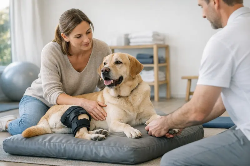 Hundephysiotherapie nach einer Operation zur Rehabilitation.