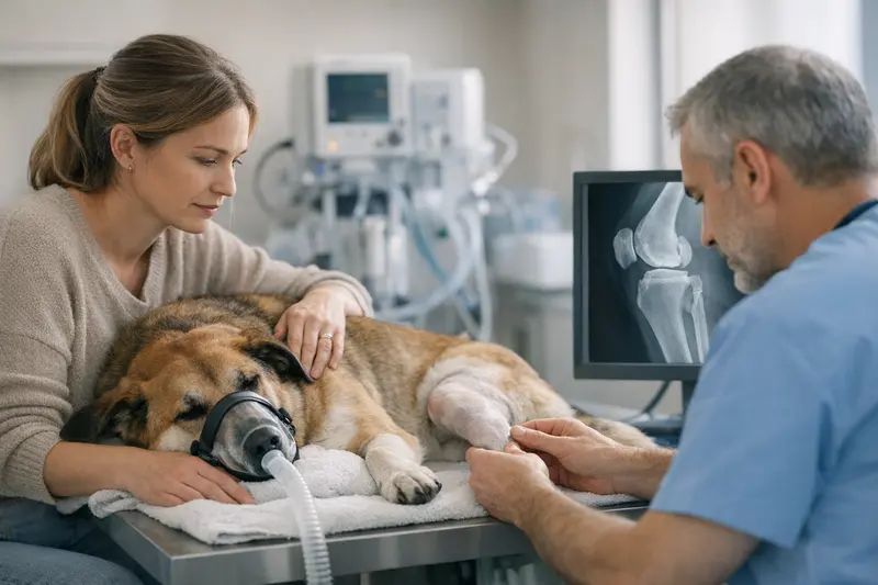 Ein Hund erhält eine Röntgenuntersuchung, um mögliche gesundheitliche Probleme zu diagnostizieren.