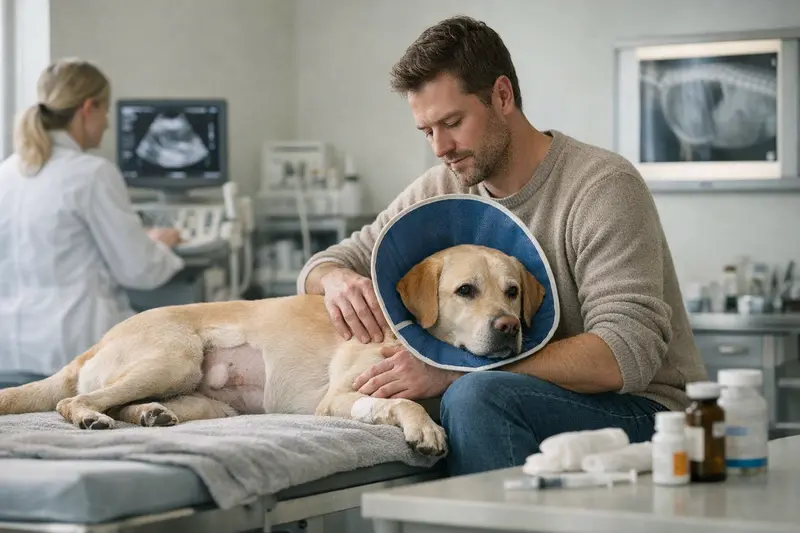 Ein Hund wird im Veterinärmedizinischen Zentrum zur Untersuchung vorbereitet.