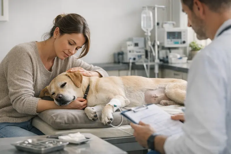 Hundekrankenversicherung und Kryptorchismus Hundearzt untersucht einen Hund mit Kryptorchismus auf Behandlungsmöglichkeiten.