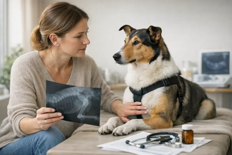 Tarifpunkte bei der Hundekrankenversicherung prüfen Tierhalter prüft Tarifpunkte einer Hundekrankenversicherung vor dem Abschluss.
