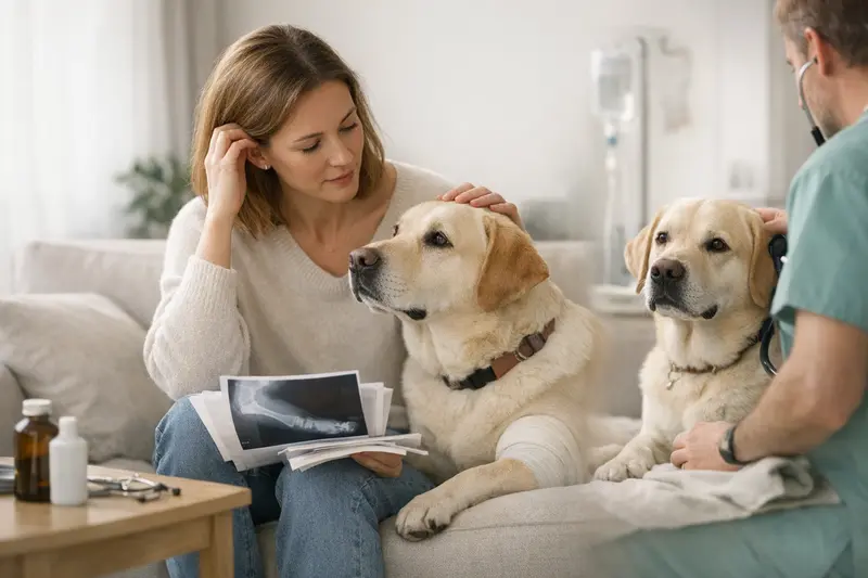 Labrador Untersuchung beim Tierarzt Labrador-Hund beim Tierarzt zur Untersuchung.