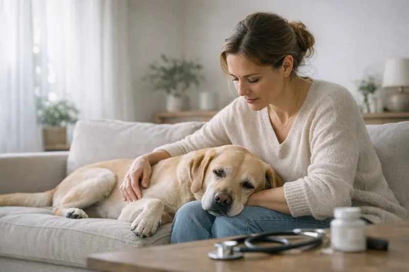 Hund beim Tierarzt - Versicherungsschutz verstehen Ein Hund sitzt beim Tierarzt und wartet auf eine Untersuchung, was die Bedeutung von Versicherungsschutz verdeutlicht.