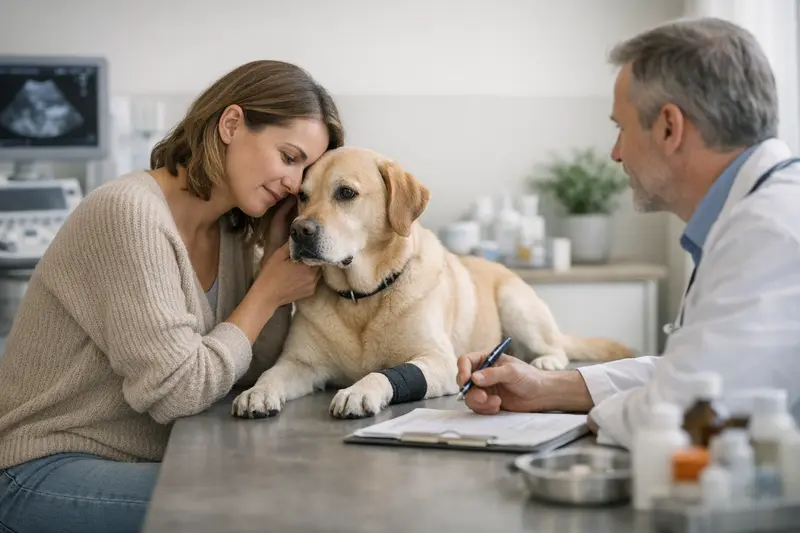 Ein Hund beim Tierarzt, der eine Untersuchung erhält.