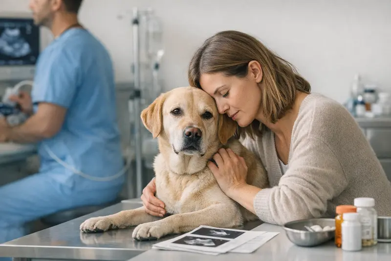 Tierarztkosten bei läufigen Hündinnen Tierärztin untersucht eine läufige Hündin auf mögliche Gesundheitsprobleme.