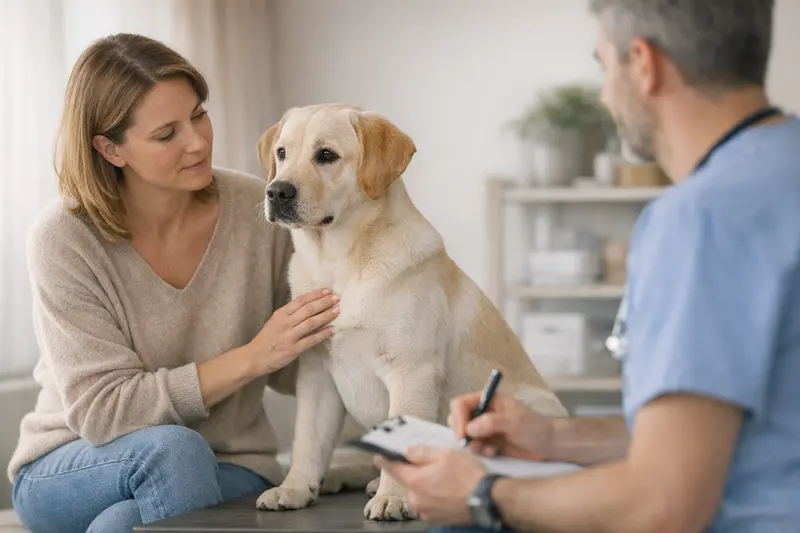 Geschlechtsreife bei Hunden Ein Hundebesitzer informiert sich über die Geschlechtsreife seines Hundes.
