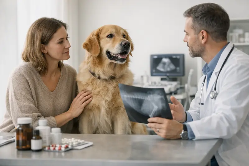 Hund beim Tierarzt Ein Hund beim Tierarzt zur Diagnostik und Behandlung.
