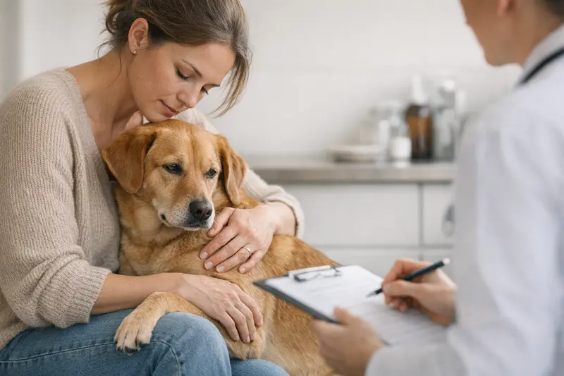 Eine Hündin beim Spaziergang, symbolisiert die Läufigkeit und ihre Herausforderungen für Hundebesitzer.