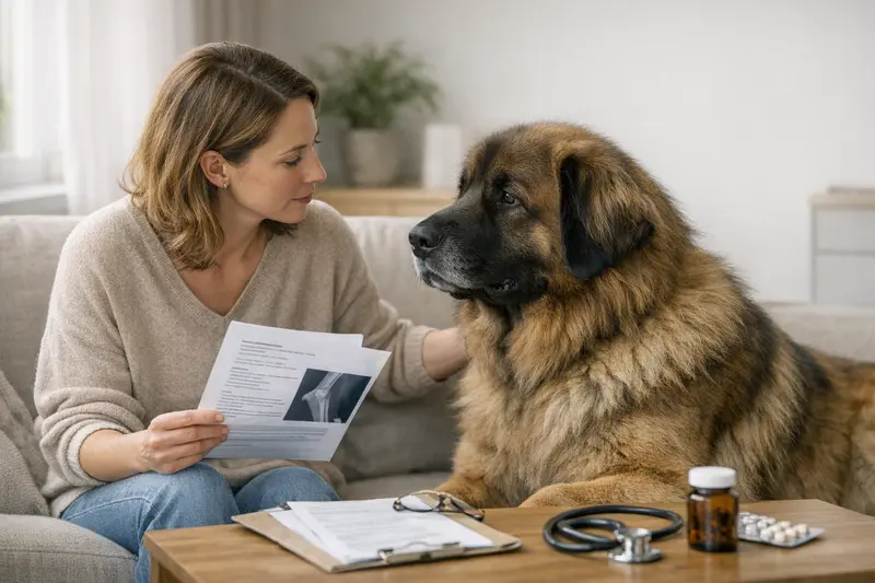 Tierarztgespräch zu Vorerkrankungen bei Hundekrankenversicherung Ein Hund mit Tierarzt, der bespricht, was bei Vorerkrankungen zu beachten ist.