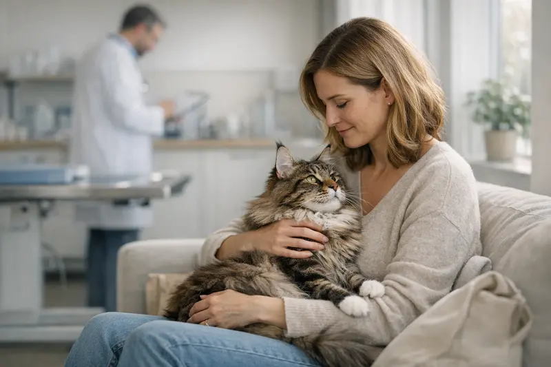 Tierarztbesuch Katze Versicherungsabschluss Eine Katze beim Besuch beim Tierarzt, was den optimalen Zeitpunkt für den Abschluss einer Katzenversicherung verdeutlicht.